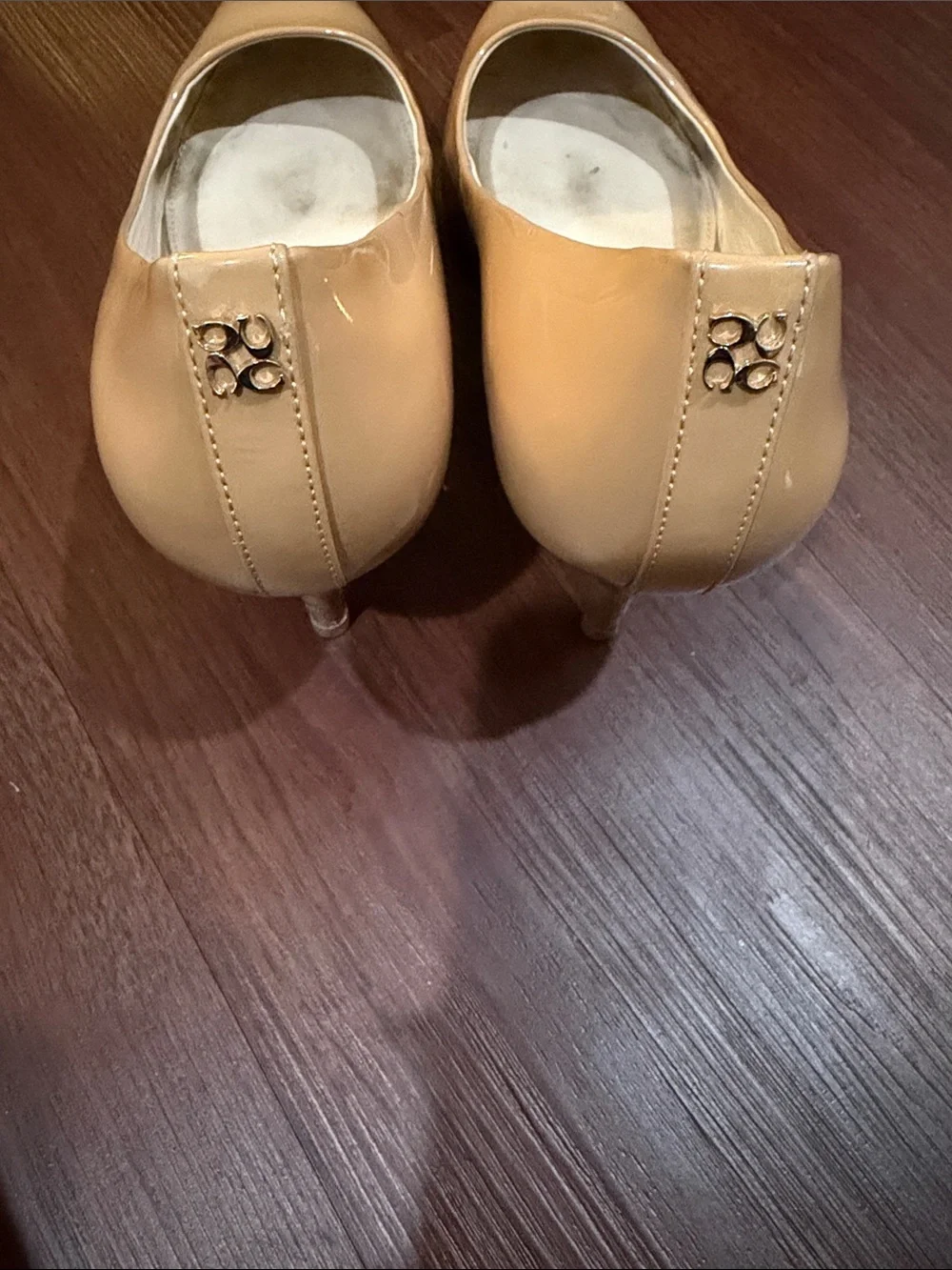 Coach Patent Leather Pointed Toe Pumps in Camel